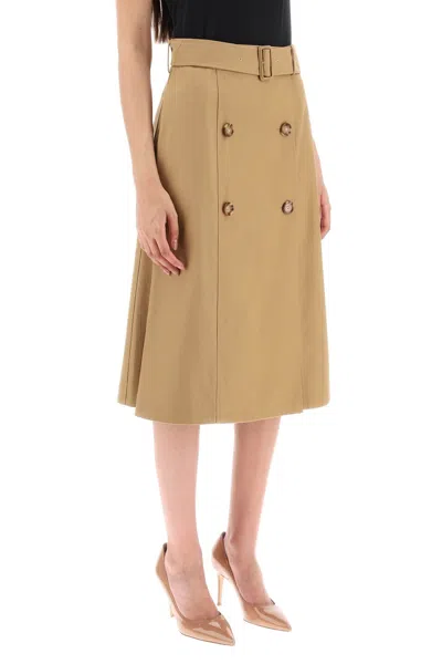 Shop Burberry Classic Camel Midi Skirt With Belt For Women | Perfect For Fw23
