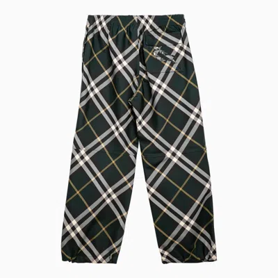 Shop Burberry Dark Green Check Trousers For Men
