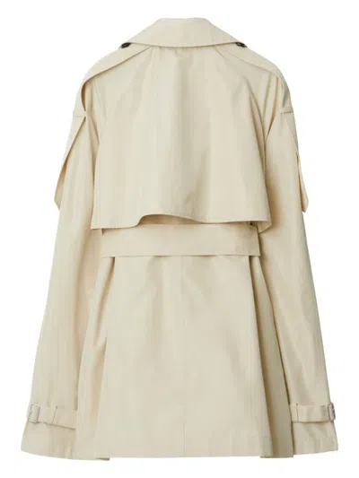Shop Burberry Double-breasted Belted Jacket In Light Beige Silk For Women In White