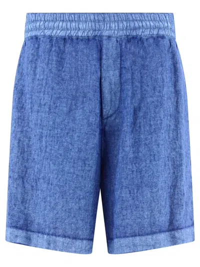 Shop Burberry Linen Shorts With Drawstrings In Navy