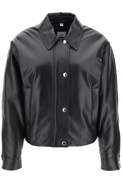 Shop Burberry Equestrian Knight Embroidered Leather Jacket In Black
