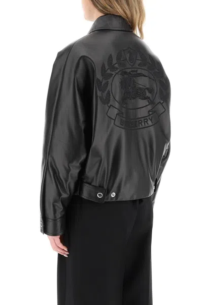 Shop Burberry Equestrian Knight Embroidered Leather Jacket In Black