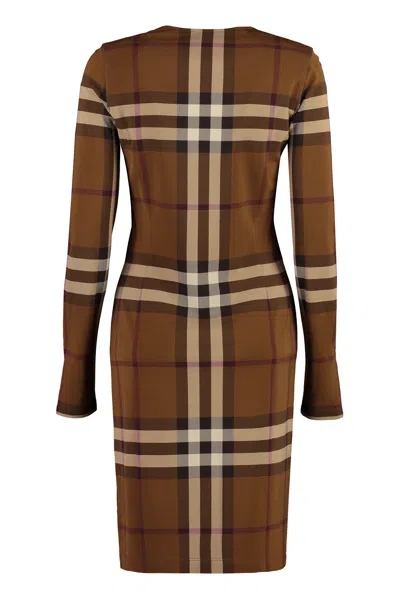 Shop Burberry Exaggerated Check Print Silk Mini Dress In Brown