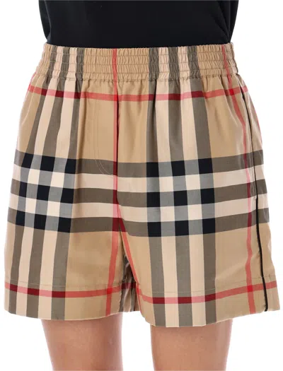 Shop Burberry Fashionable Checkered Women's Shorts For Ss24 In Tan