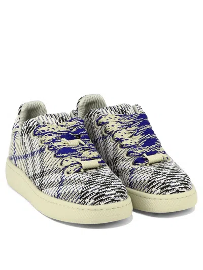 Shop Burberry Navy Knit Box Sneakers For Women