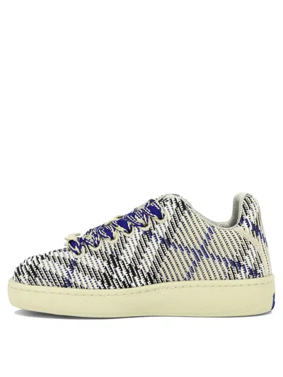 Shop Burberry Navy Knit Box Sneakers For Women