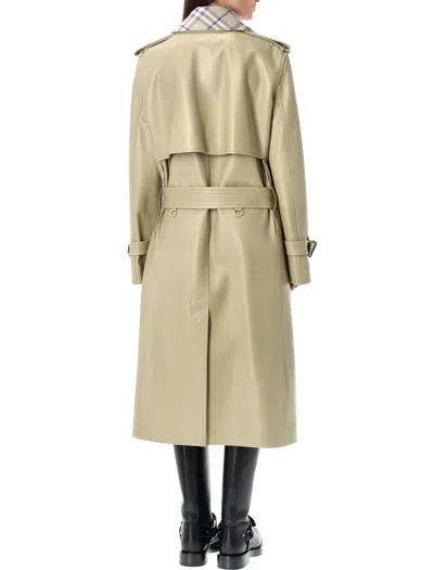 Shop Burberry Green Leather Trench Coat For Women