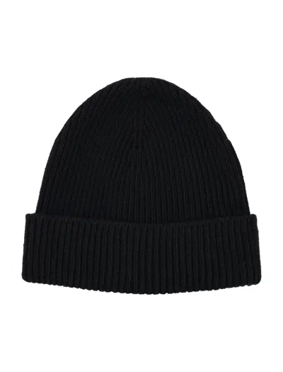 Shop Burberry Luxurious Black Cashmere Beanie With Ribbed Design And Embroidered Logo For Men