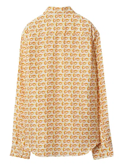 Shop Burberry Luxurious Silk Shirt In Vibrant Yellow & Orange For Women
