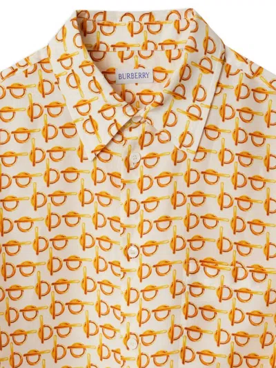 Shop Burberry Luxurious Silk Shirt In Vibrant Yellow & Orange For Women