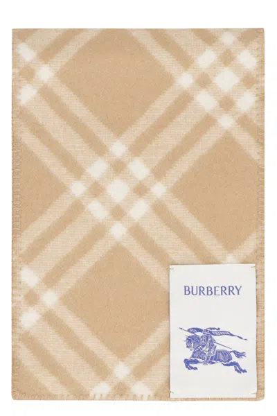 Shop Burberry Luxury Wool Check Scarf For Men In Beige