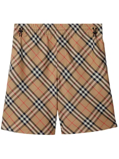 Shop Burberry Shorts With Drawstring With Vintage Check Print In Brown