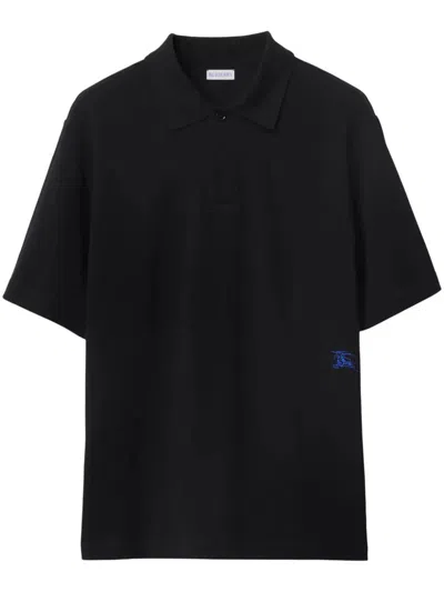 Shop Burberry Men's Black Logo Embroidered Polo Shirt For Ss24