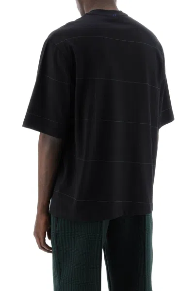 Shop Burberry Men's Black Striped T-shirt With Ekd Embroidery
