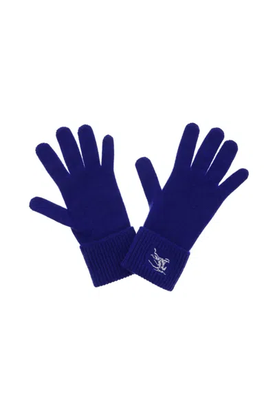 Shop Burberry Men's Blue Cashmere Equestrian Gloves