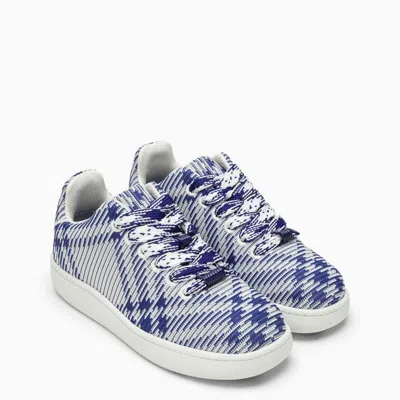 Shop Burberry Men's White And Blue Check Pattern Stretch Sneaker