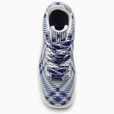 Shop Burberry Men's White And Blue Check Pattern Stretch Sneaker