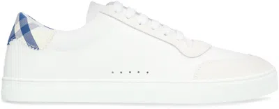 Shop Burberry Men's White Leather Sneakers With Contrasting Heel Insert And Suede Accents