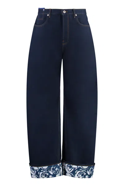 Shop Burberry Men's Wide-leg Blue Jeans With Leather Details