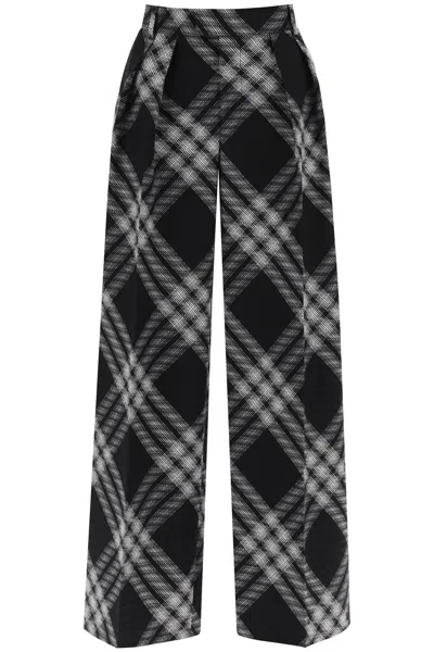 Shop Burberry Multicolor Palazzo Pants For Women With Double Front Pleat And Faded Check Pattern