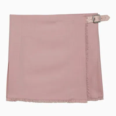 Shop Burberry Pink Wool Skirt With Prince Of Wales Check Pattern And Fringe Detail