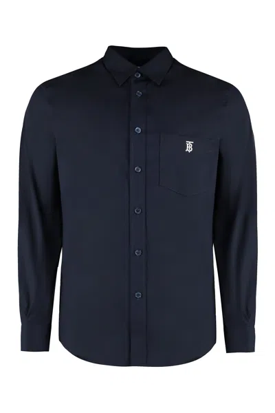 Shop Burberry Stretch Cotton Shirt In Blue