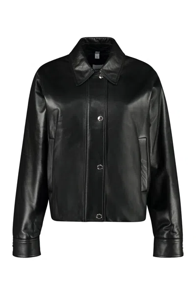Shop Burberry Stylish Black Lambskin Bomber Jacket For Women