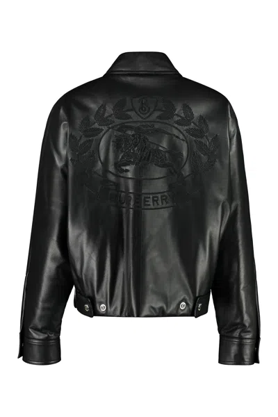 Shop Burberry Stylish Black Lambskin Bomber Jacket For Women