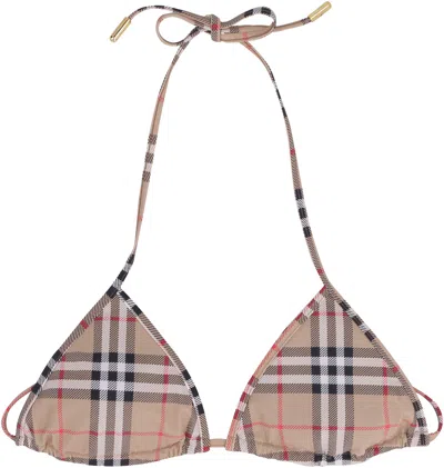 Shop Burberry Vintage Check Print Bikini With Side Laces For Women In Tan