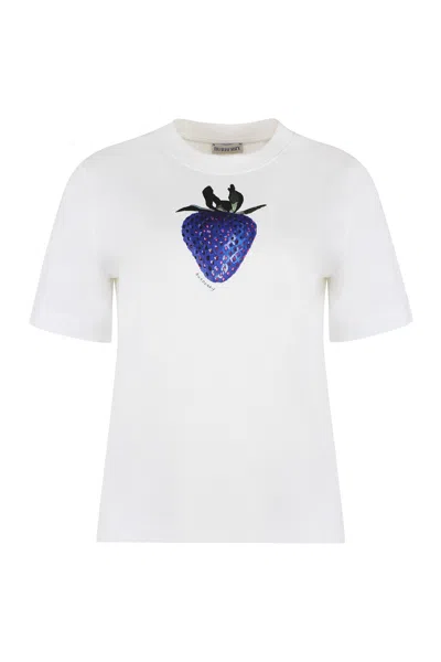 Shop Burberry White Cotton Crew-neck T-shirt For Women