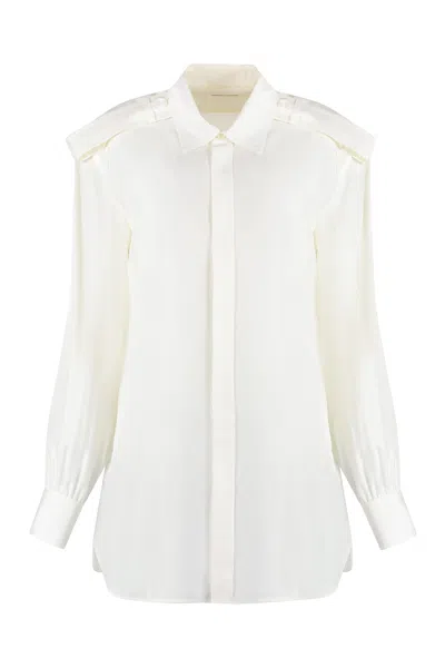 Shop Burberry White Silk Buttoned Top For Women