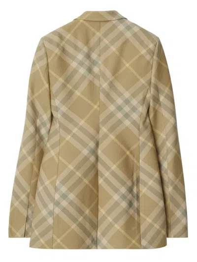 Shop Burberry Wool Single-breasted Blazer Jacket In Tan