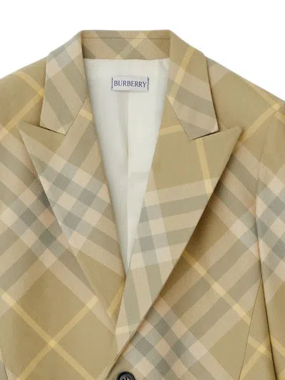 Shop Burberry Wool Single-breasted Blazer Jacket In Tan