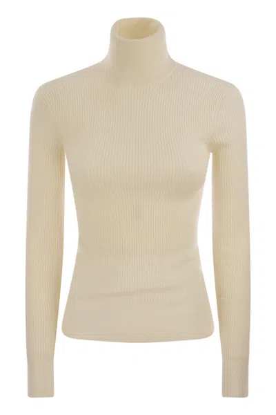 Shop Canada Goose Ivory High Collar Wool Turtleneck Jumper For Women