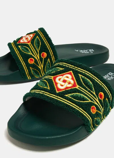 Shop Casablanca Embroidered Terry Sliders For Men In Green