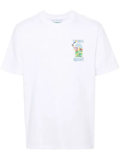 Shop Casablanca Organic Cotton White Screen Printed T-shirt For Men