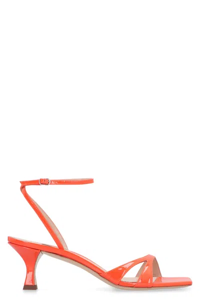 Shop Casadei Orange Curved Heel Leather Sandals For Women
