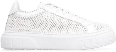 Shop Casadei Women's White Woven Leather Round Toe Chunky Sneakers