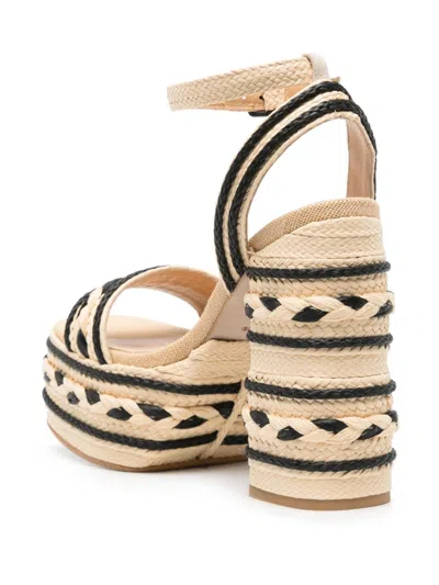 Shop Castaã±er Beige Open Toe Raffia Heel Sandals In Tan