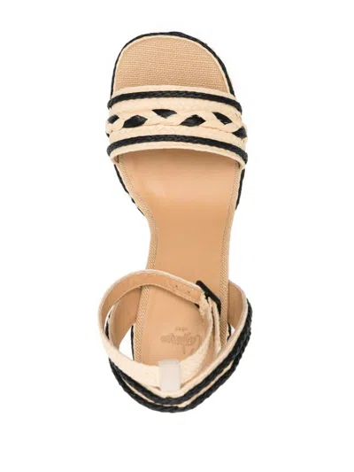 Shop Castaã±er Beige Open Toe Raffia Heel Sandals In Tan