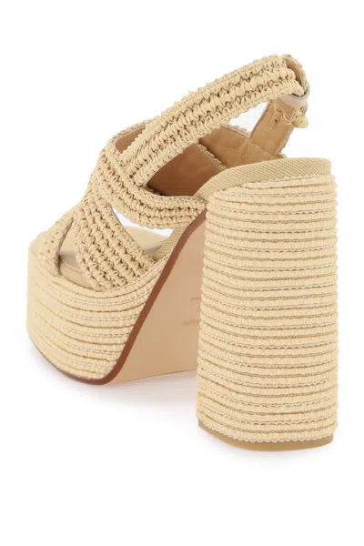 Shop Castaã±er Woven Raffia Criss-cross Sandals With Adjustable Strap For Women In Grey