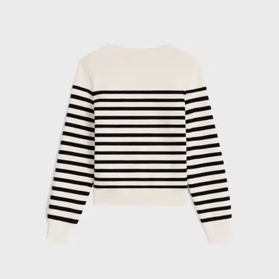 Shop Celine Ivory And Black Striped Long-sleeved Sweater With Gold-tone Buttons In White