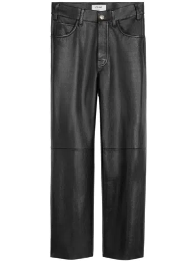 Shop Celine Leather Pants In Black