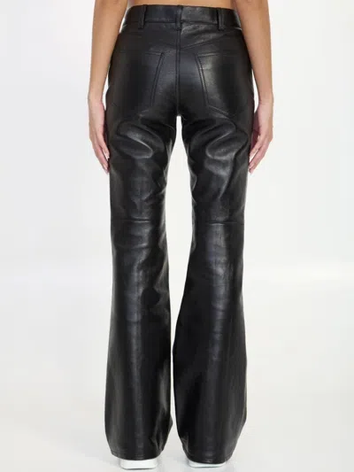 Shop Celine Leather Pants In Black