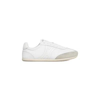 Shop Celine Low Lace-up Triomphe Sneaker In White Calfskin With Grey Suede Inserts For Women