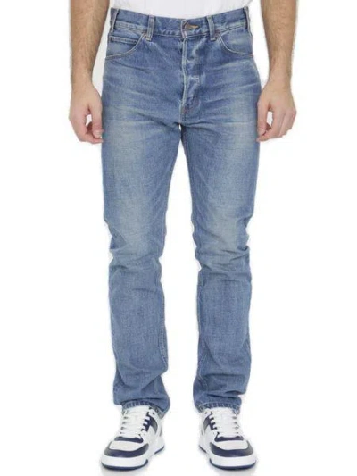 Shop Celine Low-rise Denim Jeans For Men In Navy With Vintage Wash In Blue