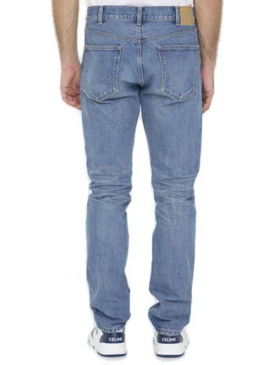 Shop Celine Men's Low-rise Blue Denim Jeans With Vintage Wash