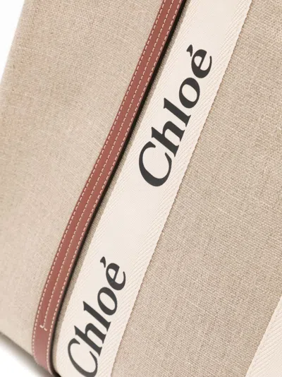 Shop Chloé Beige & Blue Canvas Large Shopping Handbag For Women In Brown