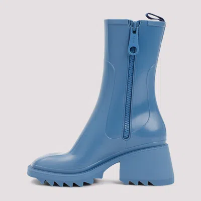 Shop Chloé Light Blue Rubber Rain Boots For Women With Side Zip Closure And Square Toeline