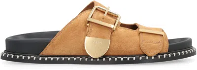 Shop Chloé Women's Adjustable Suede Flat Sandals In Camel For Ss24 In Beige